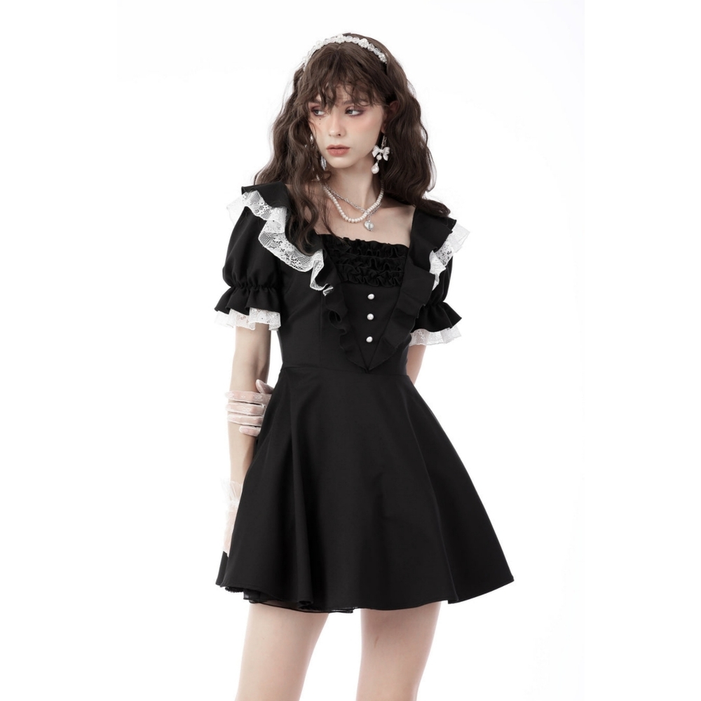 Dark In Love Princess Contrast Ruffle Neckline Dress - Picture 7 of 15